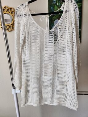 Lightweight Open Knit Cream Sweater Cover-Up